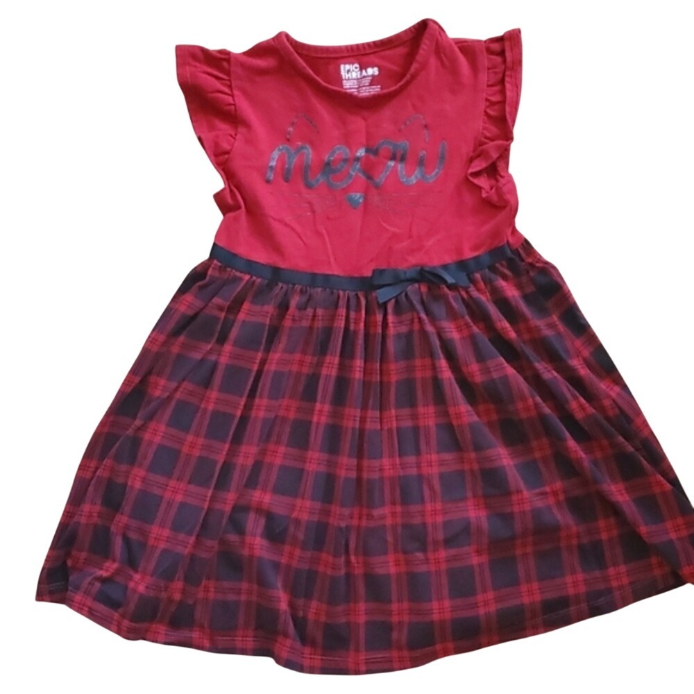 Epic Threads Girls Red Plaid Short‎ Sleeve Cat Dress Size 5